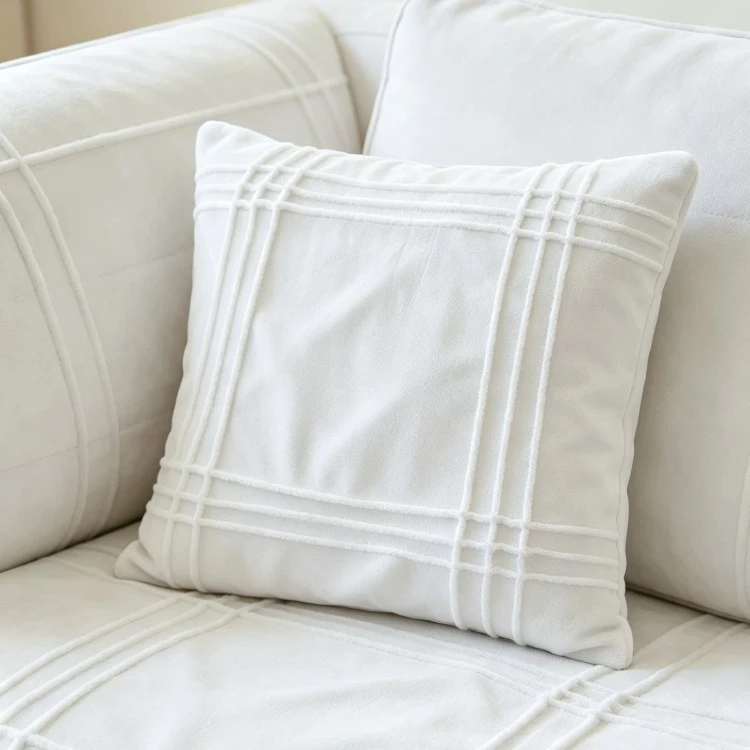Ristikkoommeltu White Holland Velvet -verhoilukangas